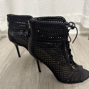 Sam Edelman Black Lace-Up Open-Toe Boots